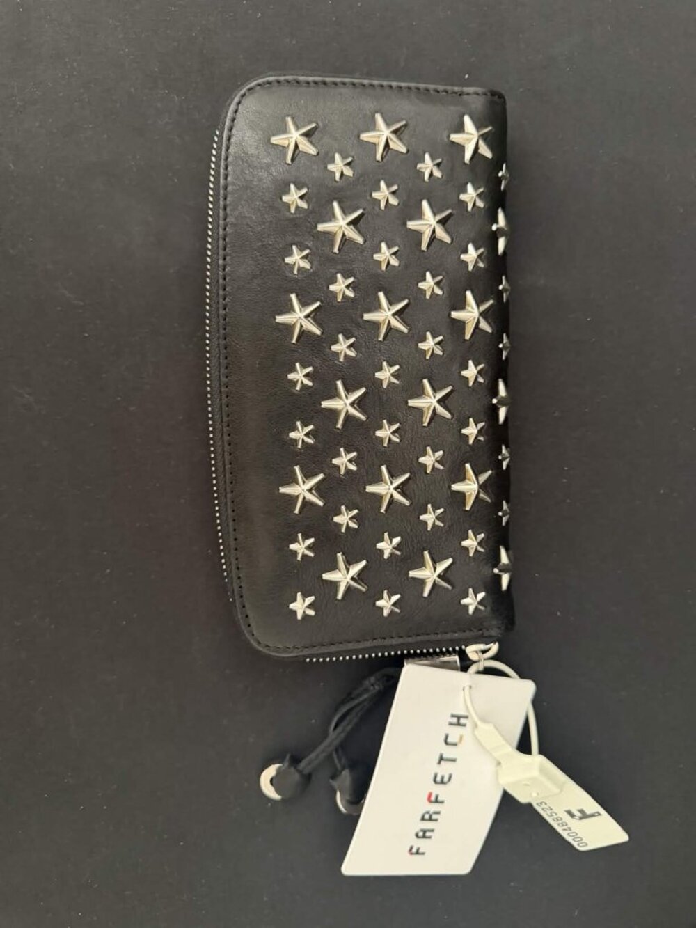JIMMY CHOO Filipa Black Silver Star Studded Zip Around Long Wallet NEW in BOX
